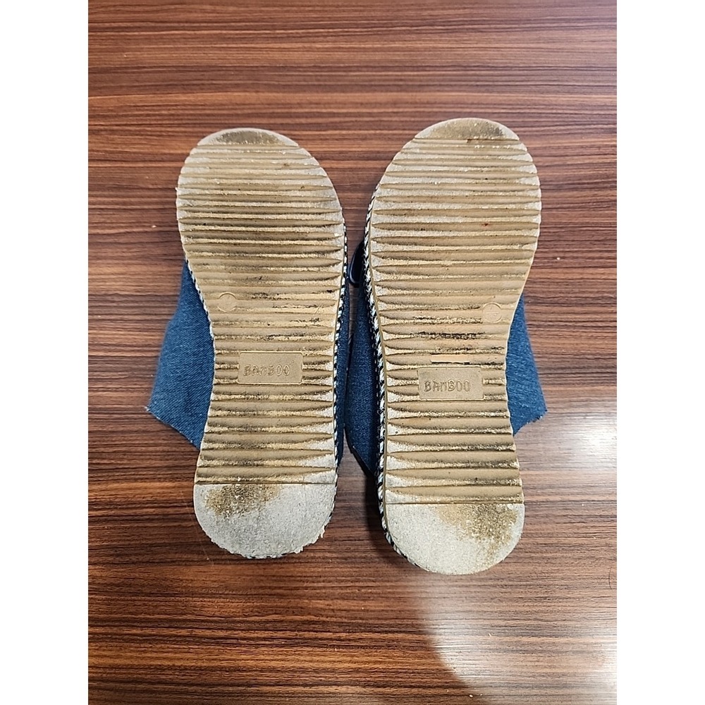 Bamboo Chunky Cork Platform Blue Denim Fringe Studded Slide Sandals, Size 7 - Picture 7 of 8